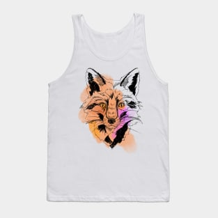 Cute Fox Sketch and Watercolor Spots Tank Top